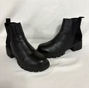 Sofia Taylor Della Womens 5M Black Ankle Boots Lug Sole Chunky Heel Chelsea Zip